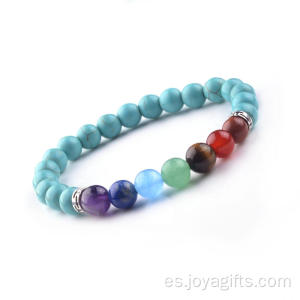 Pulsera de cuentas de piedra turquesa natural 8MM 7 Chakra Hombres Mujeres Brazaletes Joyas